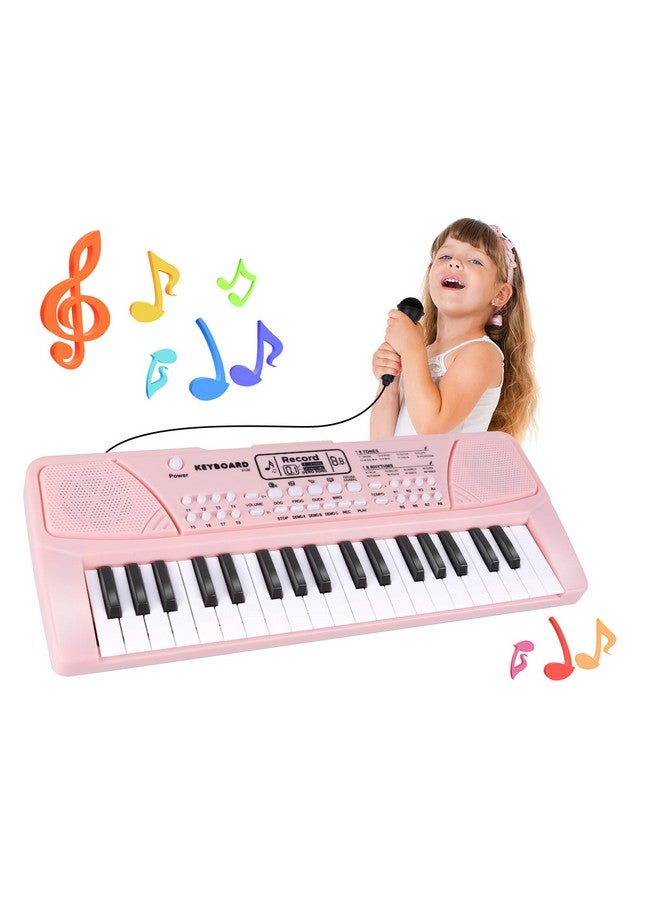 M SANMERSEN Upgraded 37 Key Kids Piano Keyboard With Microphone Music Toys For 3 4 5 6 Year Old Girls Gifts, Pink - Image 1