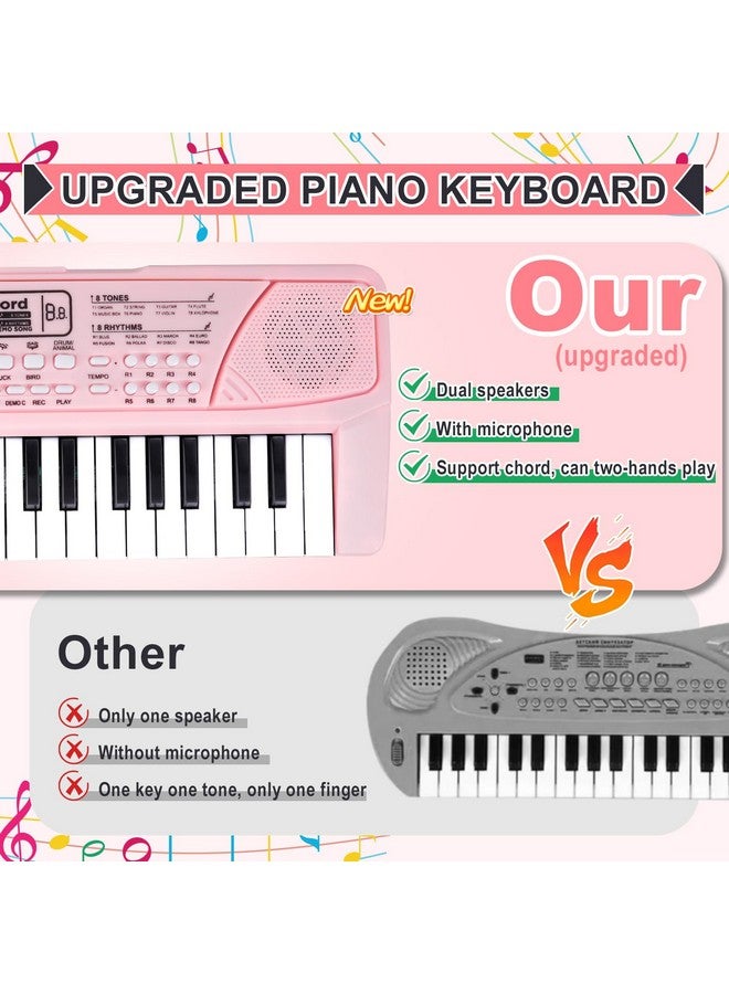 M SANMERSEN Upgraded 37 Key Kids Piano Keyboard With Microphone Music Toys For 3 4 5 6 Year Old Girls Gifts, Pink - Image 2