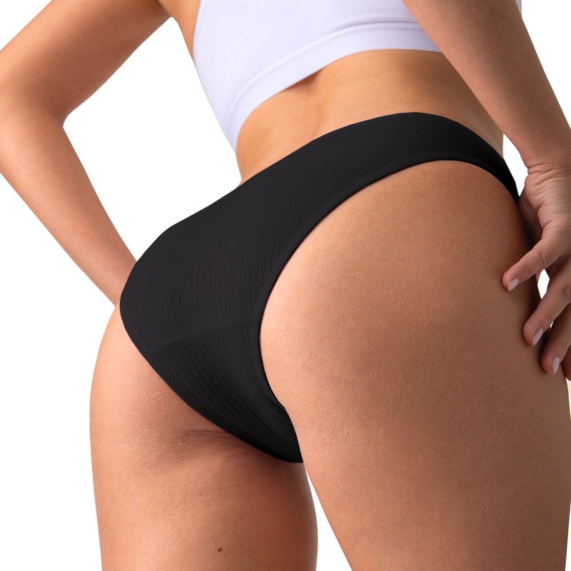 Cotton Women's Ribbed Slip Panties Set of 5 Black Pack Normal Waist