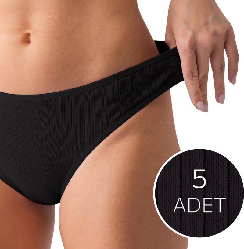 Cotton Women's Ribbed Slip Panties Set of 5 Black Pack Normal Waist