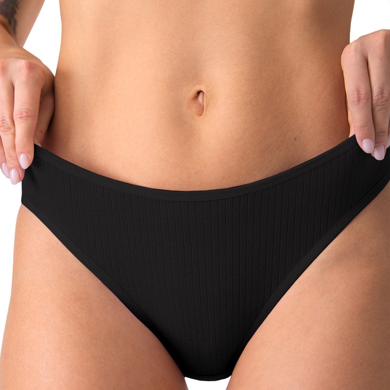 Cotton Women's Ribbed Slip Panties Set of 5 Black Pack Normal Waist