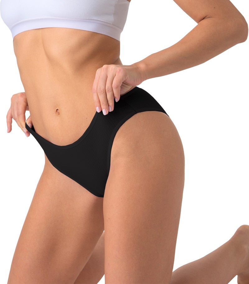 Cotton Women's Ribbed Slip Panties Set of 5 Black Pack Normal Waist