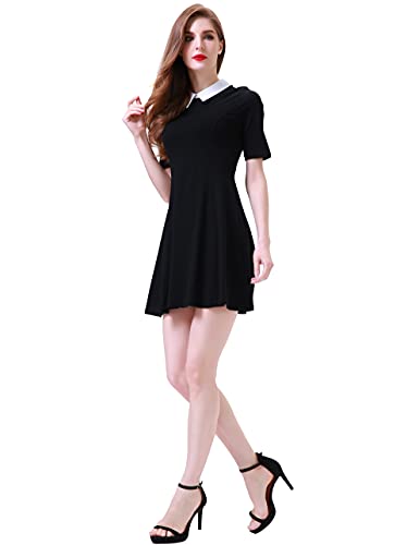 Aphratti Women's Short Sleeve Peter Pan Collar Cute Skater Dress Fit and Flare A-Line Casual Dresses Black Small - Image 5
