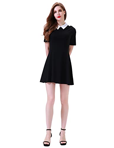 Aphratti Women's Short Sleeve Peter Pan Collar Cute Skater Dress Fit and Flare A-Line Casual Dresses Black Small - Image 4