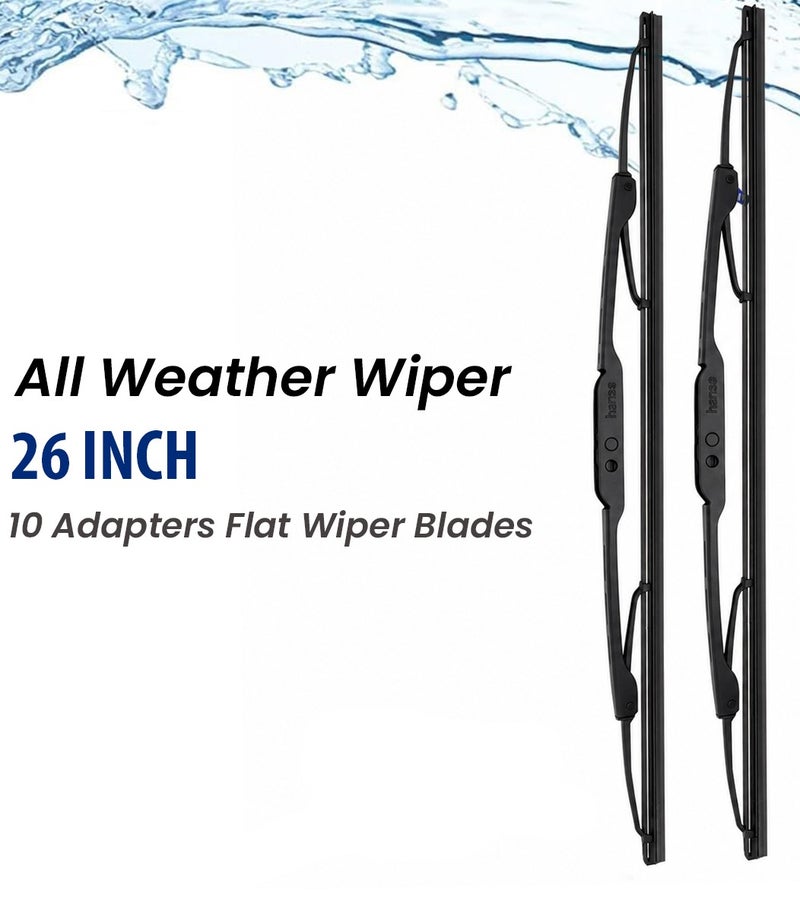 HANSA 26 Inch (660mm) Universal Car Windshield Wiper Blade Pair, Professional Grade Natural Rubber Wiper Blades, Streak Free Windshield Cleaning, All Season Rain Wiper, Metal Frame, Silent Wiping, Clear Visibility, Durable Replacement Blade for Cars, SUVs, Sedans, Purpose: Windshield Cleaning & Safe Driving Erpc WP 10046 . - Image 2
