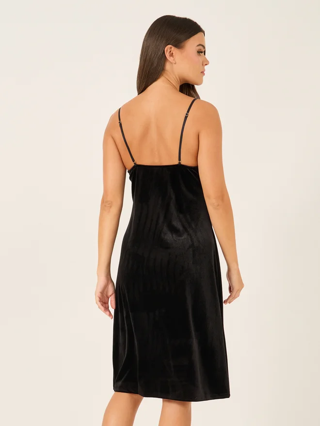 Styli Styli Velvet Cowl Neck Slip with Side Thigh Slit