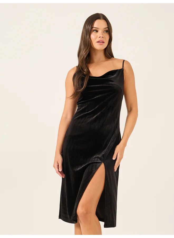 Styli Styli Velvet Cowl Neck Slip with Side Thigh Slit