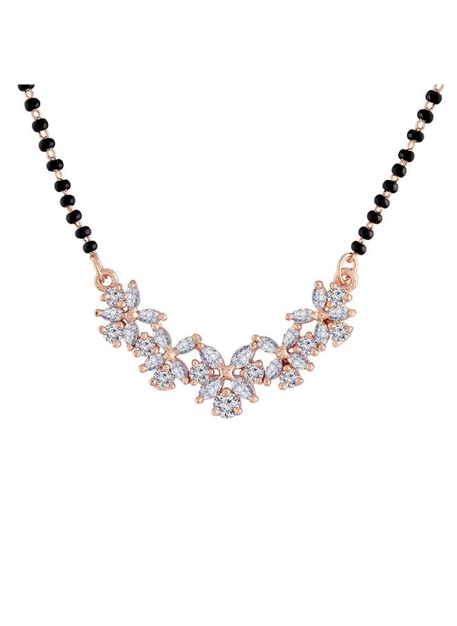 I Jewels I Jewels 18k Rose Gold Plated Traditional Single Line American Diamond Pendant with Black Bead Chain Mangalsutra for Women (D073)  - Image 1