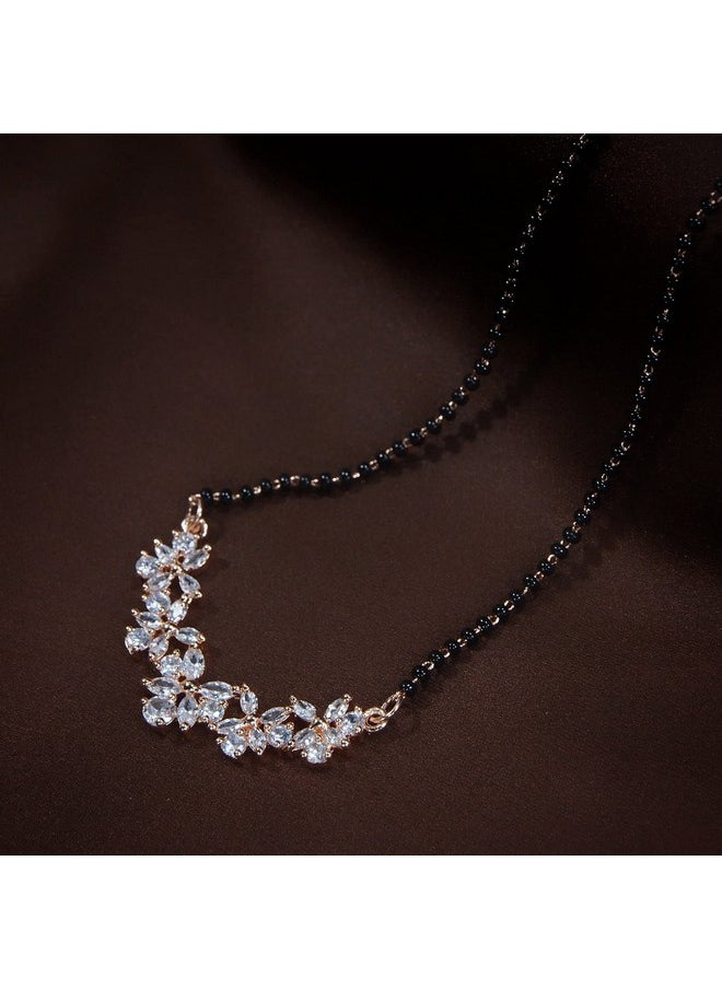 I Jewels I Jewels 18k Rose Gold Plated Traditional Single Line American Diamond Pendant with Black Bead Chain Mangalsutra for Women (D073)  - Image 3