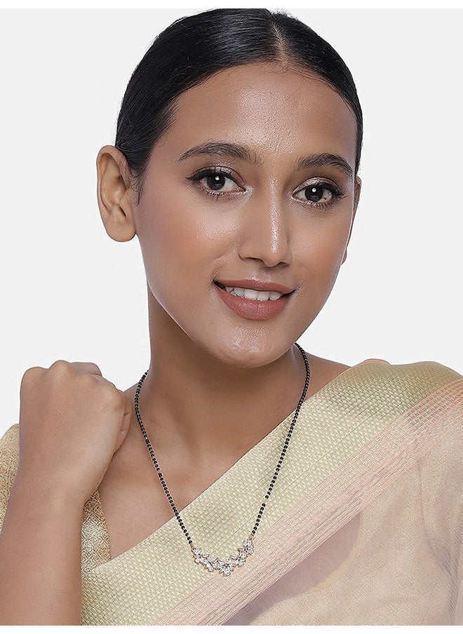 I Jewels I Jewels 18k Rose Gold Plated Traditional Single Line American Diamond Pendant with Black Bead Chain Mangalsutra for Women (D073)  - Image 2