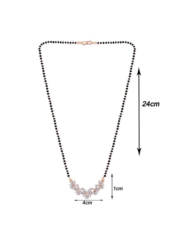 I Jewels I Jewels 18k Rose Gold Plated Traditional Single Line American Diamond Pendant with Black Bead Chain Mangalsutra for Women (D073)  - Image 5