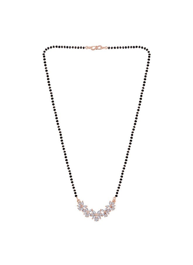 I Jewels I Jewels 18k Rose Gold Plated Traditional Single Line American Diamond Pendant with Black Bead Chain Mangalsutra for Women (D073)  - Image 4