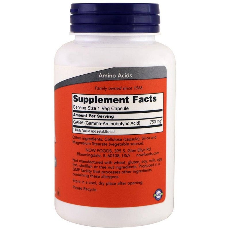 Now GABA Supplement 750 mg Capsules For Neurotransmitter Support, Pack of 100's - Image 3