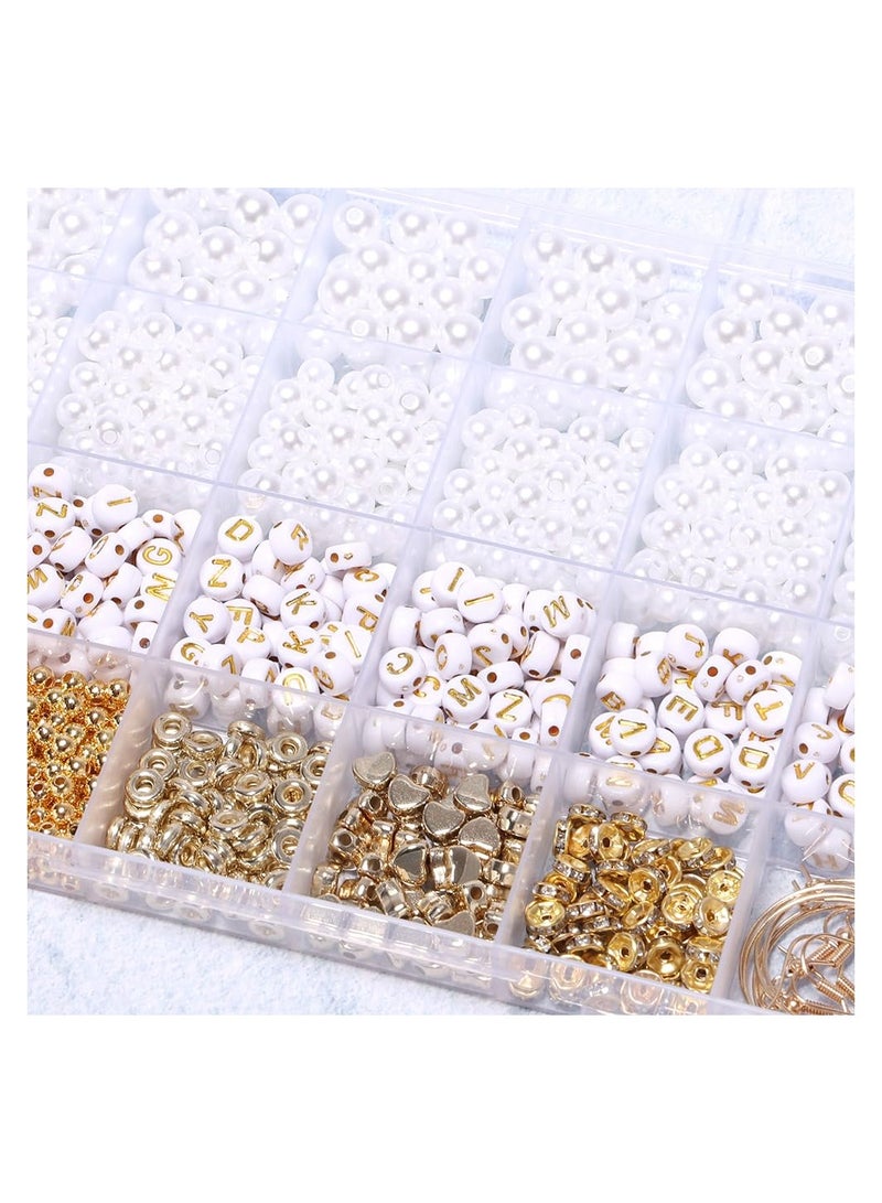 Pearl Beads for Bracelet Making Kit DIY and Gold Spacer Adults Charms Small Smooth Round Disc String Crystal Craft Jewelry Girls Gift - Image 5