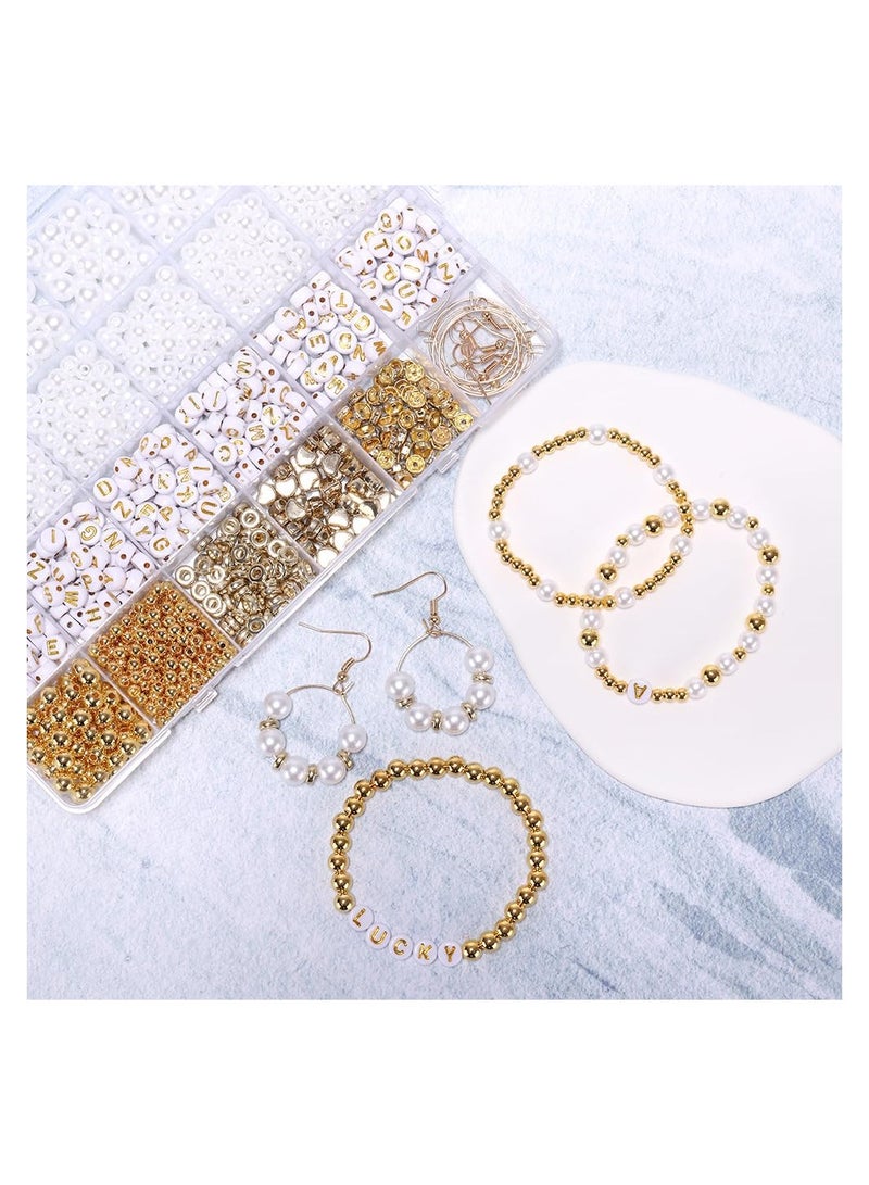 Pearl Beads for Bracelet Making Kit DIY and Gold Spacer Adults Charms Small Smooth Round Disc String Crystal Craft Jewelry Girls Gift - Image 3