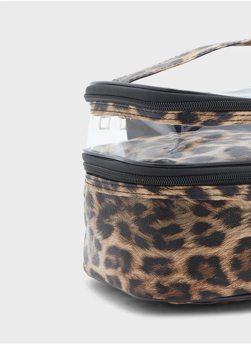 ايلا Leopard Print Double Layer Cosmetic Bag