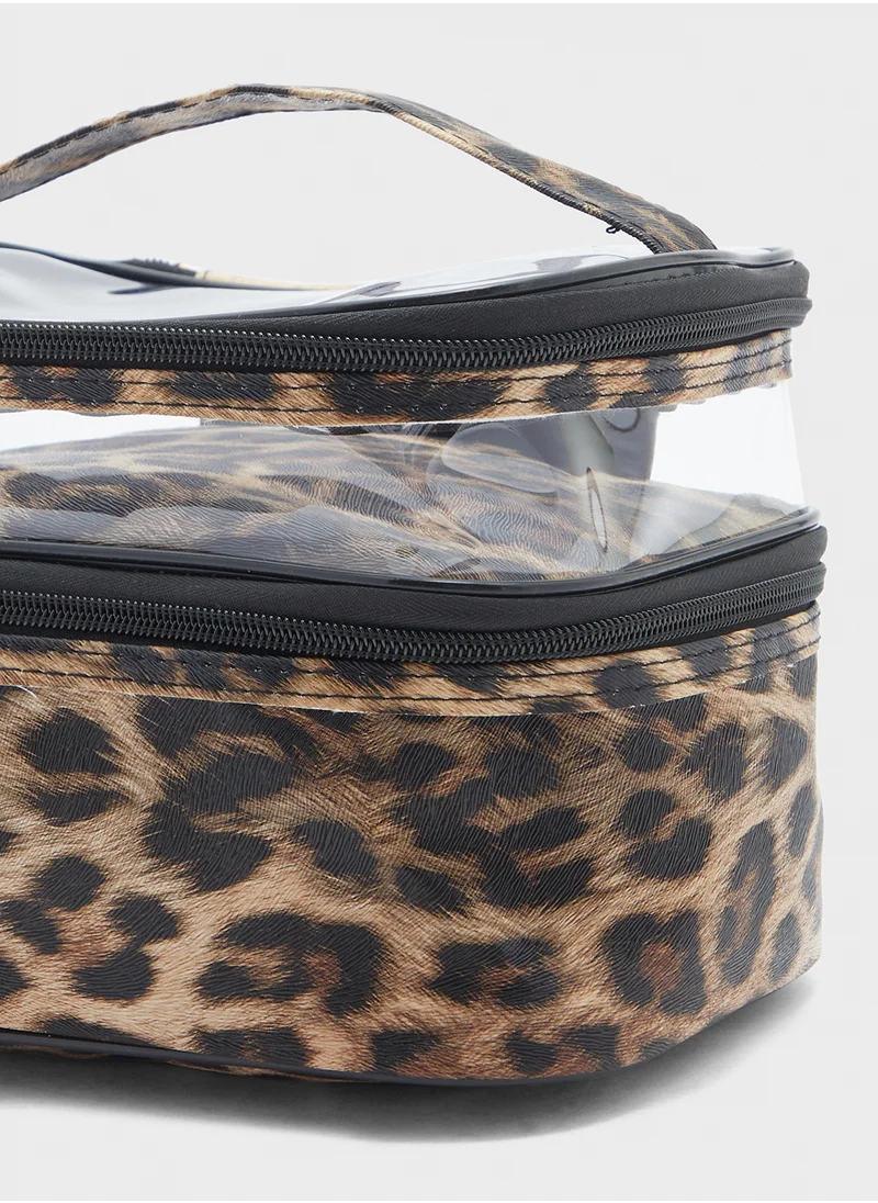 ايلا Leopard Print Double Layer Cosmetic Bag