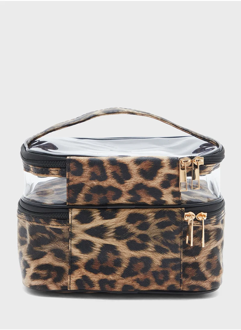 ايلا Leopard Print Double Layer Cosmetic Bag