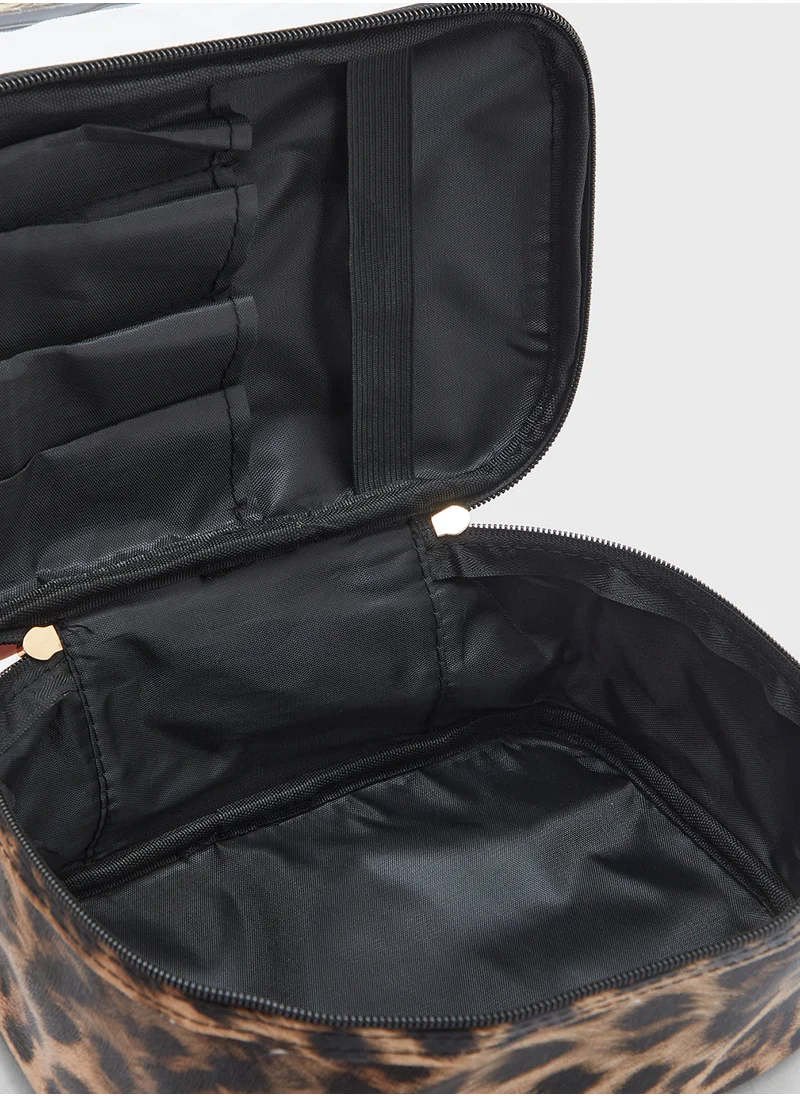 ايلا Leopard Print Double Layer Cosmetic Bag