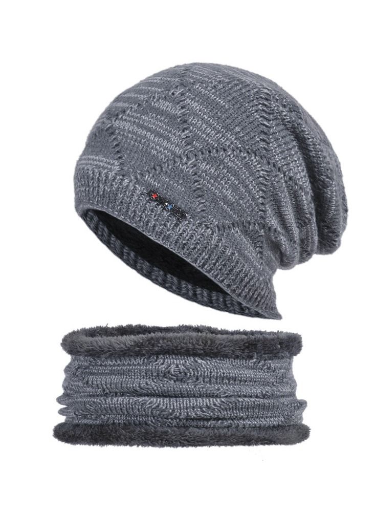 Loquat Winter Padded Set Cap Knitted Hat Scarf 2-Piece Set