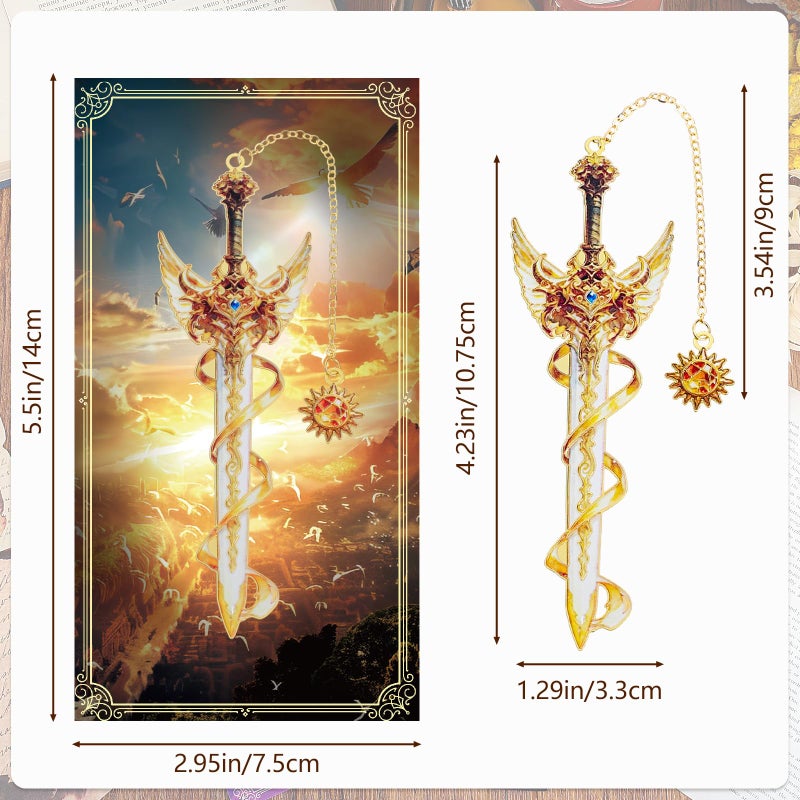 Prudiut 6Pcs Fantasy Sword Metal Bookmarks Set, Cool Wing Bookmark, Fantasy Bookmark Gifts for Book Lover, Reading Accessories for Books Journals Planners, 1.57 x 4.33in - Image 2