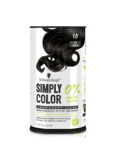 Schwarzkopf Simply Color Hair Color 1.0 Jet Black, 1 Application - Permanent Hair Dye for Healthy Looking Hair without Ammonia or Silicone, Dermatologist Tested, No PPD & PTD  - Image 1