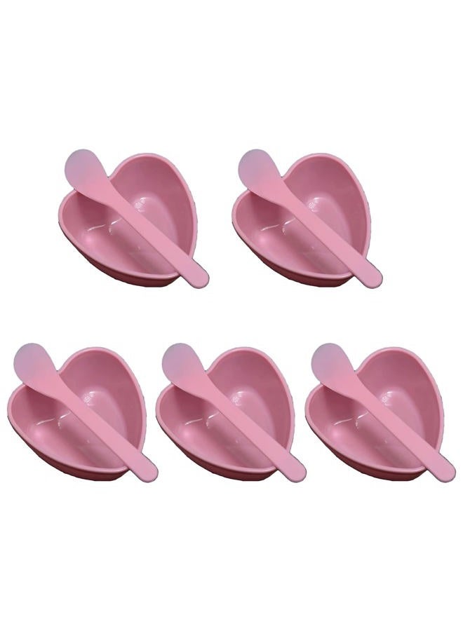 lasenersm 5 Sets Plastic Heart Shaped Facial Mask Mixing Bowl with Stirring Spatula Facemask Bowl Mud Mask Mixing Bowl DIY Skin Care Mixing Tool Kit for Lady Women Home Beauty Salon Use, Pink - Image 1