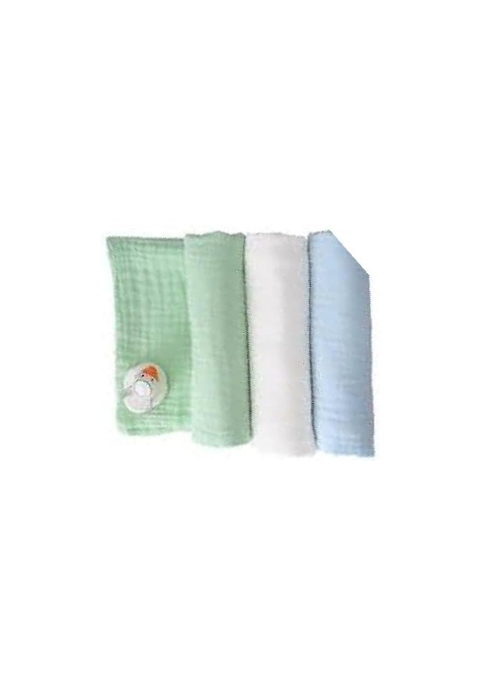 Anvi Baby Set of 3 Organic 6-Layered Muslin Bath Towels - Green, White, Blue - Image 1