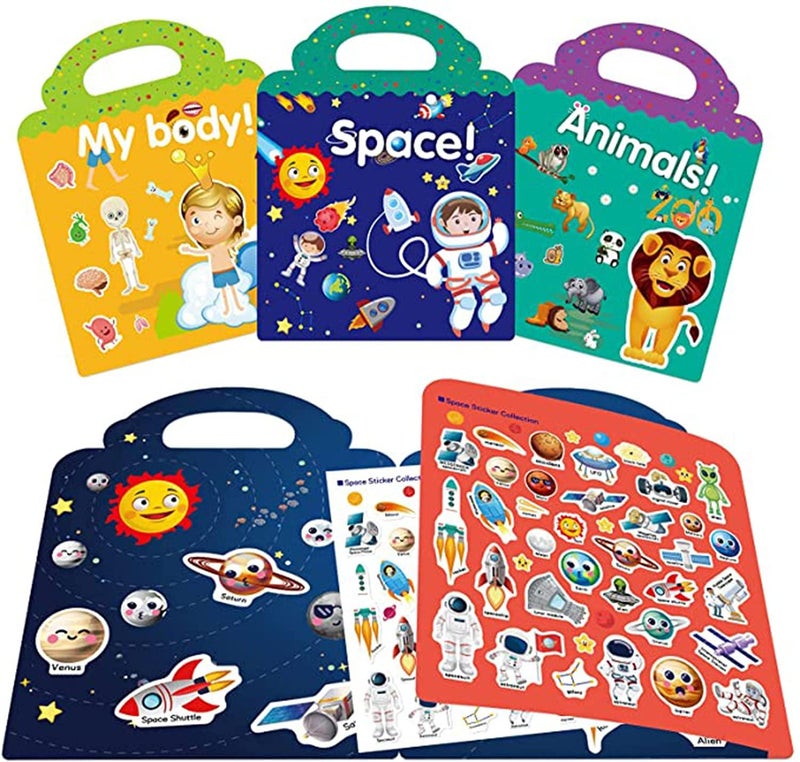 Scene Stickers – Animals, Space, Body, 3 Sheets, for Kids, Scrapbooking, Decorative