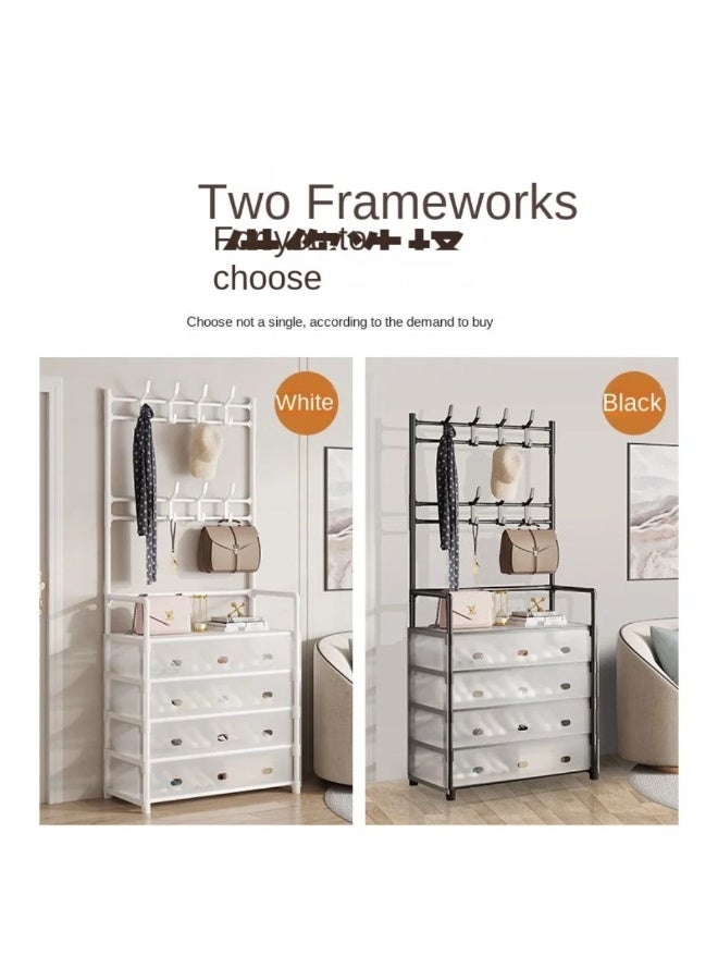 2-in-1 Multi-Functional Home Organizer - 4-Drawer Shoe Rack with Integrated 8-Hook Coat Rack - Image 3