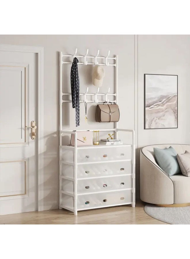 2-in-1 Multi-Functional Home Organizer - 4-Drawer Shoe Rack with Integrated 8-Hook Coat Rack - Image 1