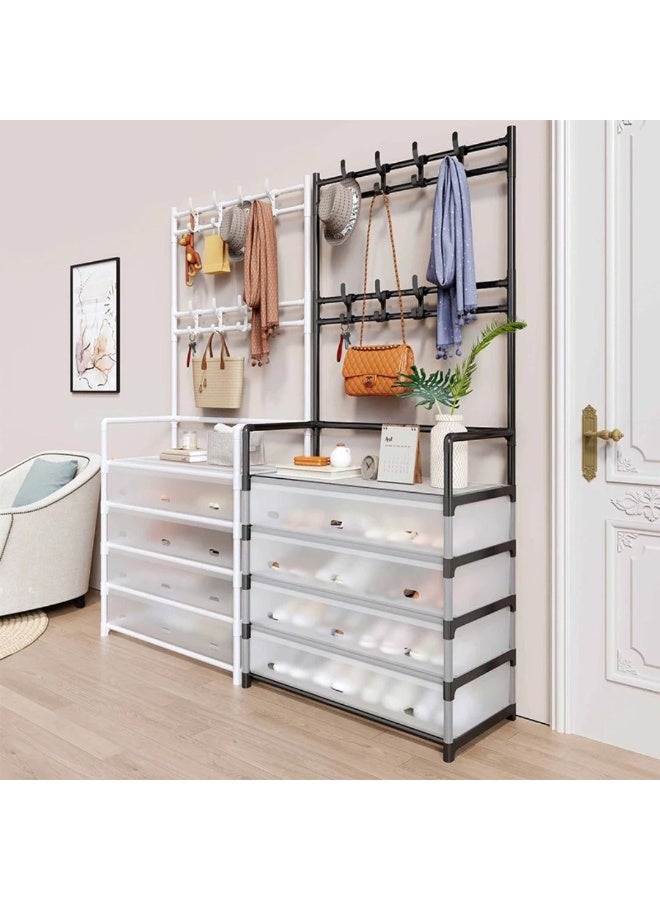 2-in-1 Multi-Functional Home Organizer - 4-Drawer Shoe Rack with Integrated 8-Hook Coat Rack - Image 4