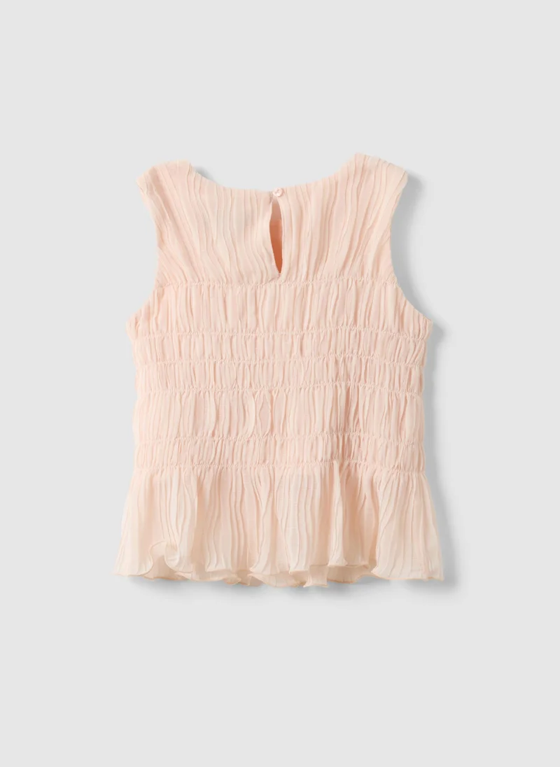 Ovs Ovs Girls' Regular Fit Pink Chiffon Tank Top With Button Loop Closure