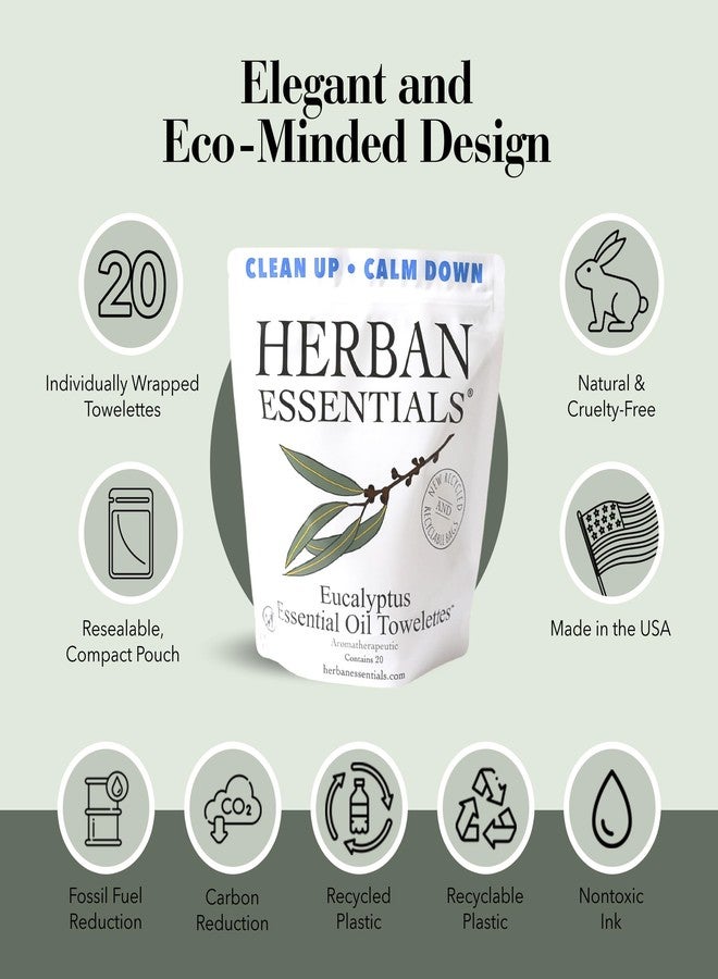 Herban Essentials - Eucalyptus Wipes & Towelettes - Essential Oil Wipes for Hands & Body - Travel Size Essentials and Toiletries - Natural, Individually Wrapped, Disposable & Moist Refresh (20 count) - Image 3