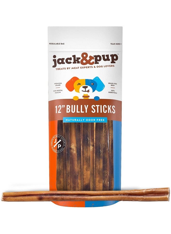 jack Jack&Pup Thick Bully Sticks 12 Inch Premium Dog Bully Sticks For Large Dogs Aggressive Chewers  All Natural Bully Sticks Odor Free 12" Large Bully Sticks, Long Lasting Dog Chews Bully Stick (5 Pack) - Image 1