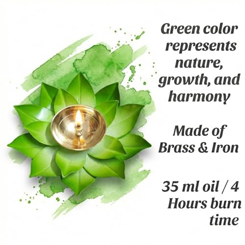 EIN SOF Brass Lotus Flower Home Decoration Diya for Puja – 5 inches Pooja & Home Decoration Akhand Diyas , Decorative Diwali Christmas & Return Gift Item - Green - Image 3
