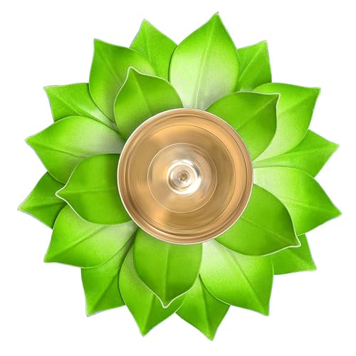 EIN SOF Brass Lotus Flower Home Decoration Diya for Puja – 5 inches Pooja & Home Decoration Akhand Diyas , Decorative Diwali Christmas & Return Gift Item - Green - Image 1