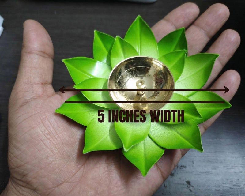 EIN SOF Brass Lotus Flower Home Decoration Diya for Puja – 5 inches Pooja & Home Decoration Akhand Diyas , Decorative Diwali Christmas & Return Gift Item - Green - Image 4