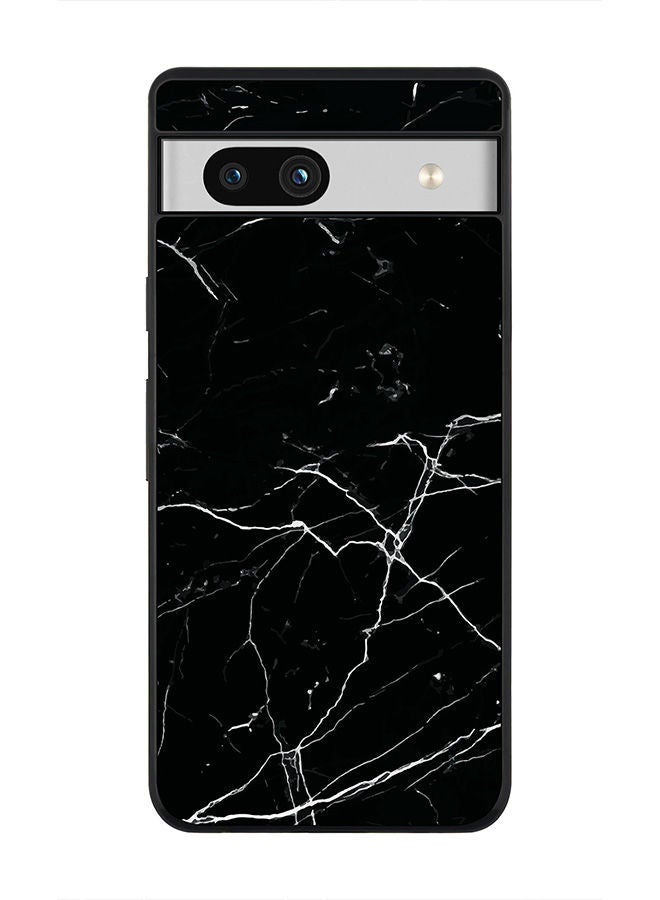 Stylizedd Rugged Black edge case for Google Pixel 7a 5G Slim fit Soft Case Flexible Rubber Edges Anti Drop TPU Gel Thin Cover -  Marble Print Black - Image 1