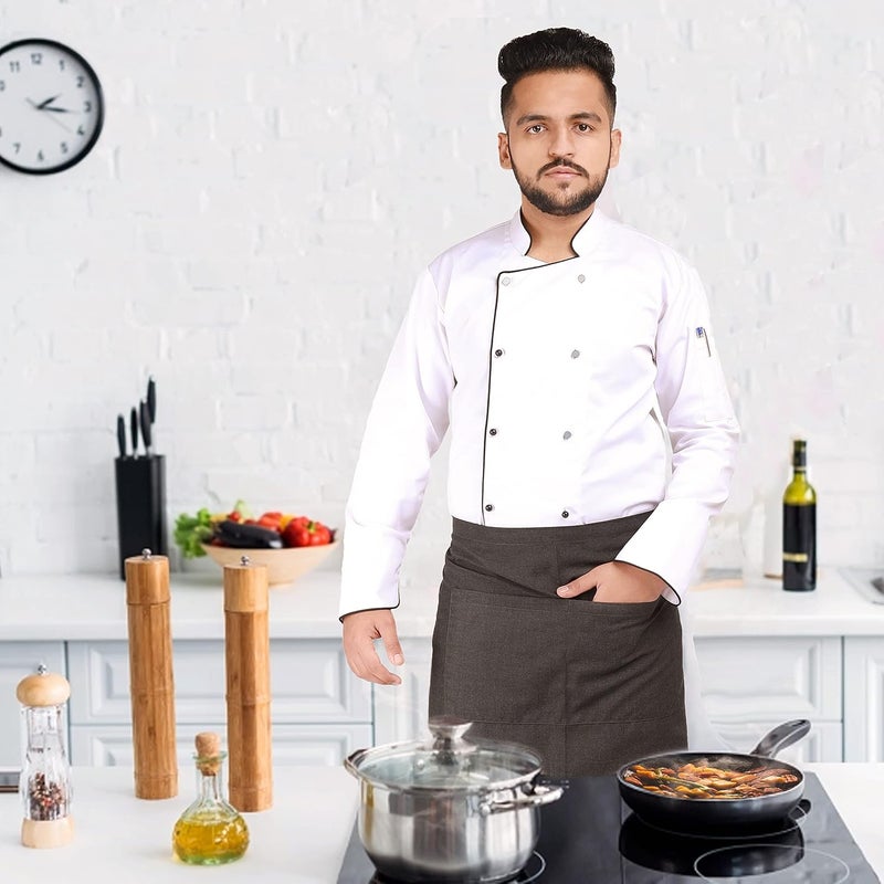 YANEK Kitchen Short Apron | Unisex | Chef Kitchen Adjustable Bib Apron with Pockets & Adjustable Tie Rope | For Home, Restaurant, Café, Hotel, Bakery, Salon - Image 3