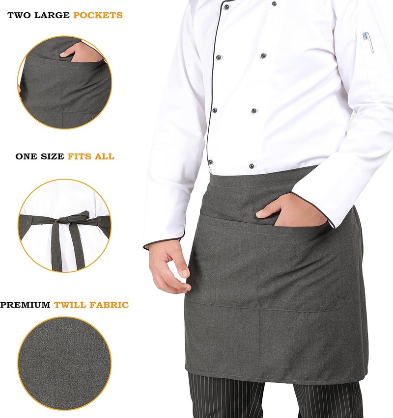 YANEK Kitchen Short Apron | Unisex | Chef Kitchen Adjustable Bib Apron with Pockets & Adjustable Tie Rope | For Home, Restaurant, Café, Hotel, Bakery, Salon - Image 2