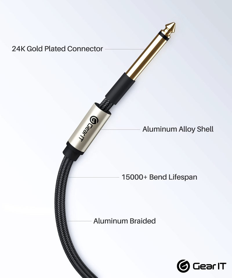 GEARit Guitar Instrument Cable (6ft 2-Pack) 1/4 Inch to 1/4 inch TS Straight Male to Male 6.35mm Mono Jack with Alloy Connector and Nylon Braid - Image 3