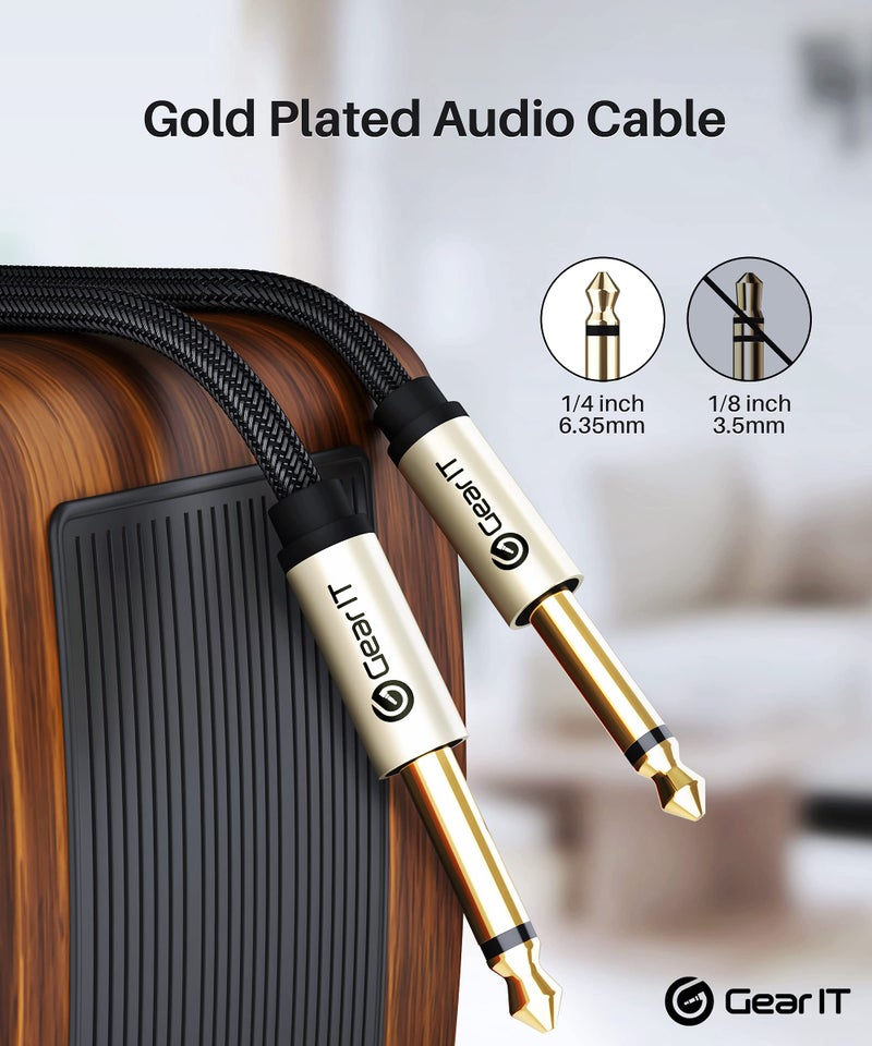 GEARit Guitar Instrument Cable (6ft 2-Pack) 1/4 Inch to 1/4 inch TS Straight Male to Male 6.35mm Mono Jack with Alloy Connector and Nylon Braid - Image 2