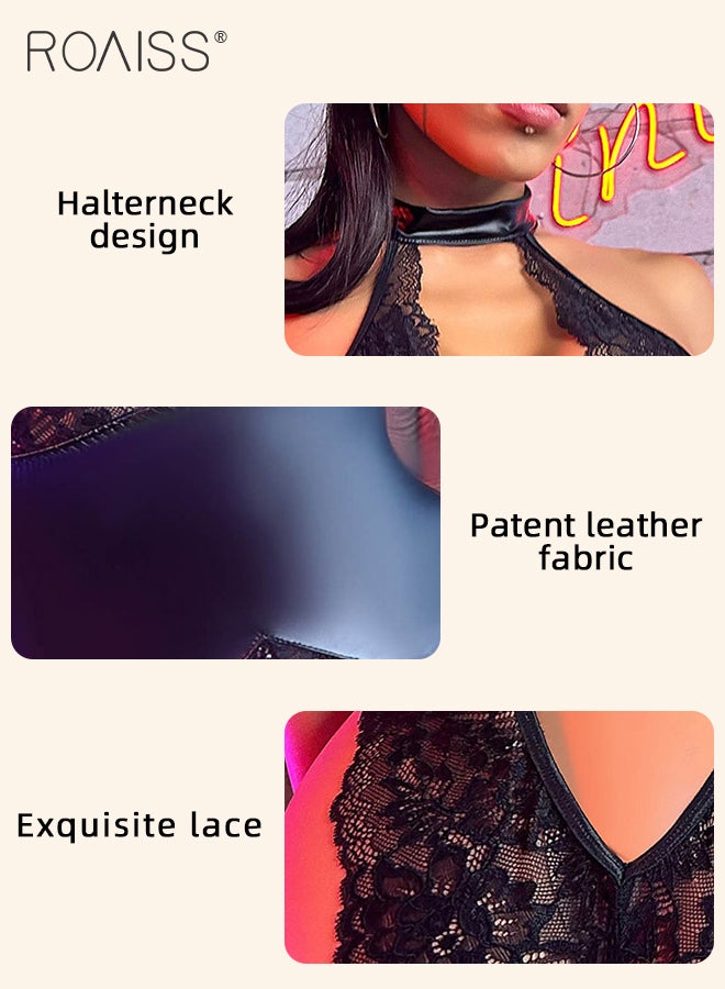 roaiss Halterneck V Neck Lingerie for Women Lace Tight Waist Backless Outfit Bodysuit Ladies Babydolls Underwear Girl Cosplay Costumes Boudoir Outfits - Image 2
