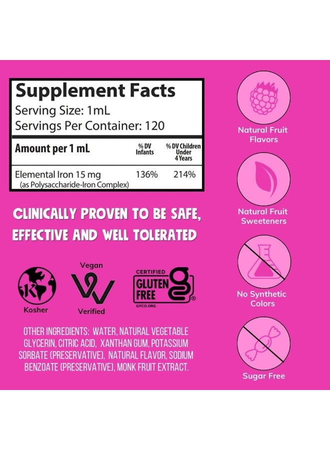 NovaFerrum Pediatric Drops Liquid Iron Supplement for Infants and Toddlers 4 fl oz (120 mL) - Raspberry Grape - Image 5