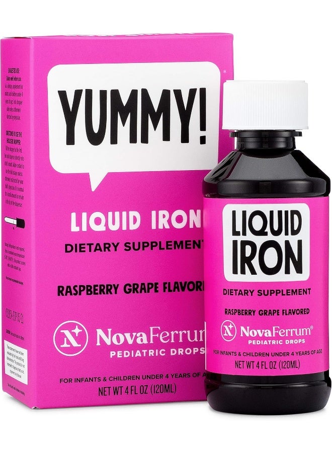NovaFerrum Pediatric Drops Liquid Iron Supplement for Infants and Toddlers 4 fl oz (120 mL) - Raspberry Grape - Image 1