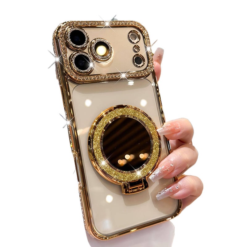MS TPU MagSafe Case for iPhone 11 Pro with Glitter and Mirror plus Strong Magnetic plus Kickstand in Gold - Image 1