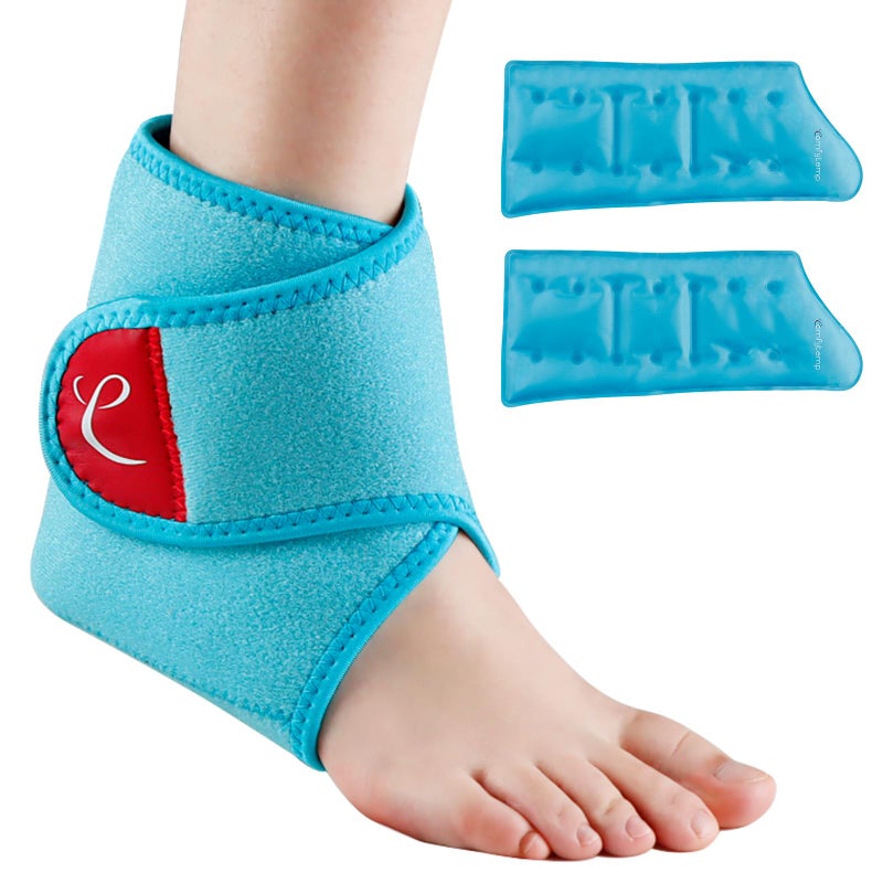 Comfytemp Ankle Ice Pack Wrap Brace for Swelling Foot Pain Relief 2 Gel Ice Packs for Injuries Reusable FSA HSA Approved Ice Bag Hot Cold Compression for Plantar Fasciitis Men Women Surgery Gift