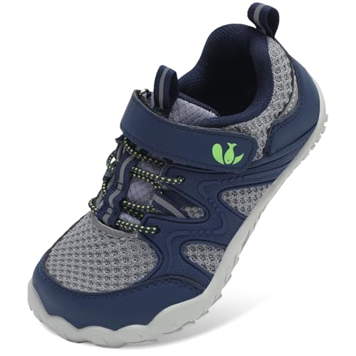 FEETCITY Kids Sneakers Wide Toddler Shoes Boys Girls Tennis Shoes Kids Running Shoe Zero Drop Athletic Shoe 2 Big Kid Grey Green - Image 1