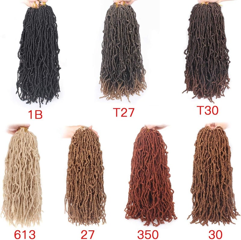 Leeven 18 Inch 7 Packs Synthetic New Soft Locs Crochet Hair 126 Roots Burgundy Messy Faux Locs Crochet Braids Hair For Women Curly Wavy Goddess Faux Locs Afro Roots Hair Extensions BUG# - Image 5